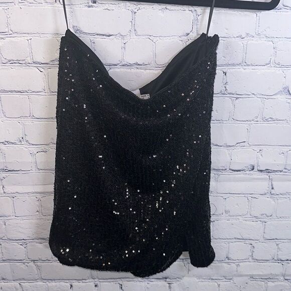 ✨ Princess Polly Black Sequin Strapless Top - Size 4 - New with Tags - Picture 1 of 6